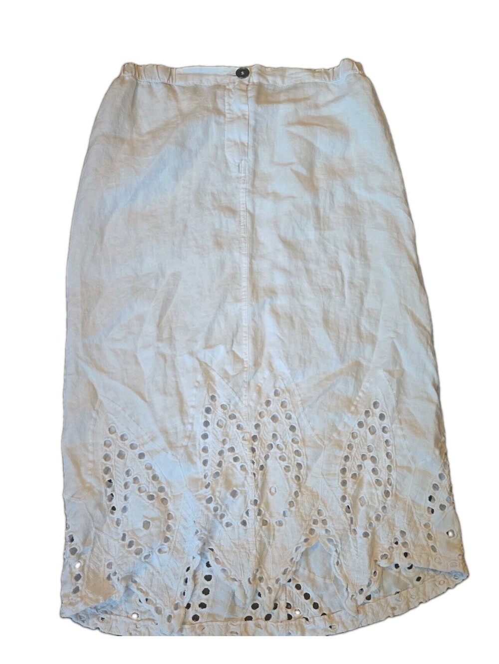 Mind Set Xcvi 100% Linen Eyelet Maxi Skirt White Boho Sz S Flowy Summer